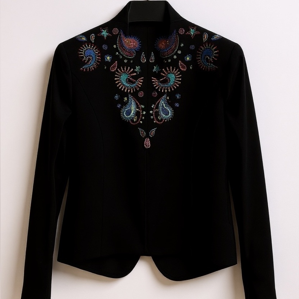 Double D Ranch Scout velvet heavily embroidered turquoise studded jacket EUC - Picture 3 of 9